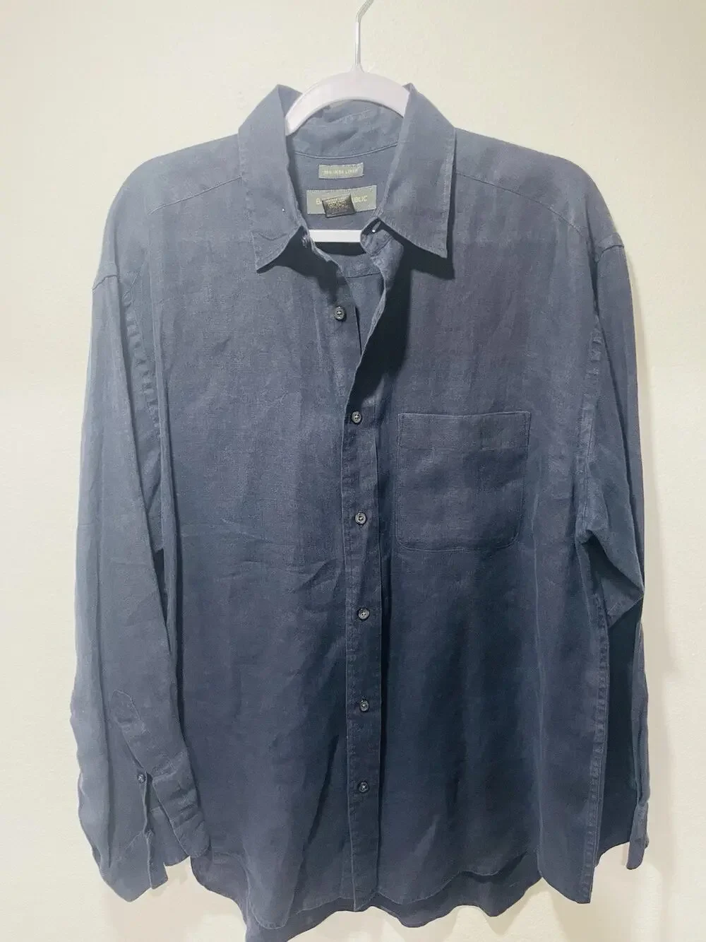 Vintage Banana Republic Mens M 100% Irish Linen Button Up Shirt Navy Blue